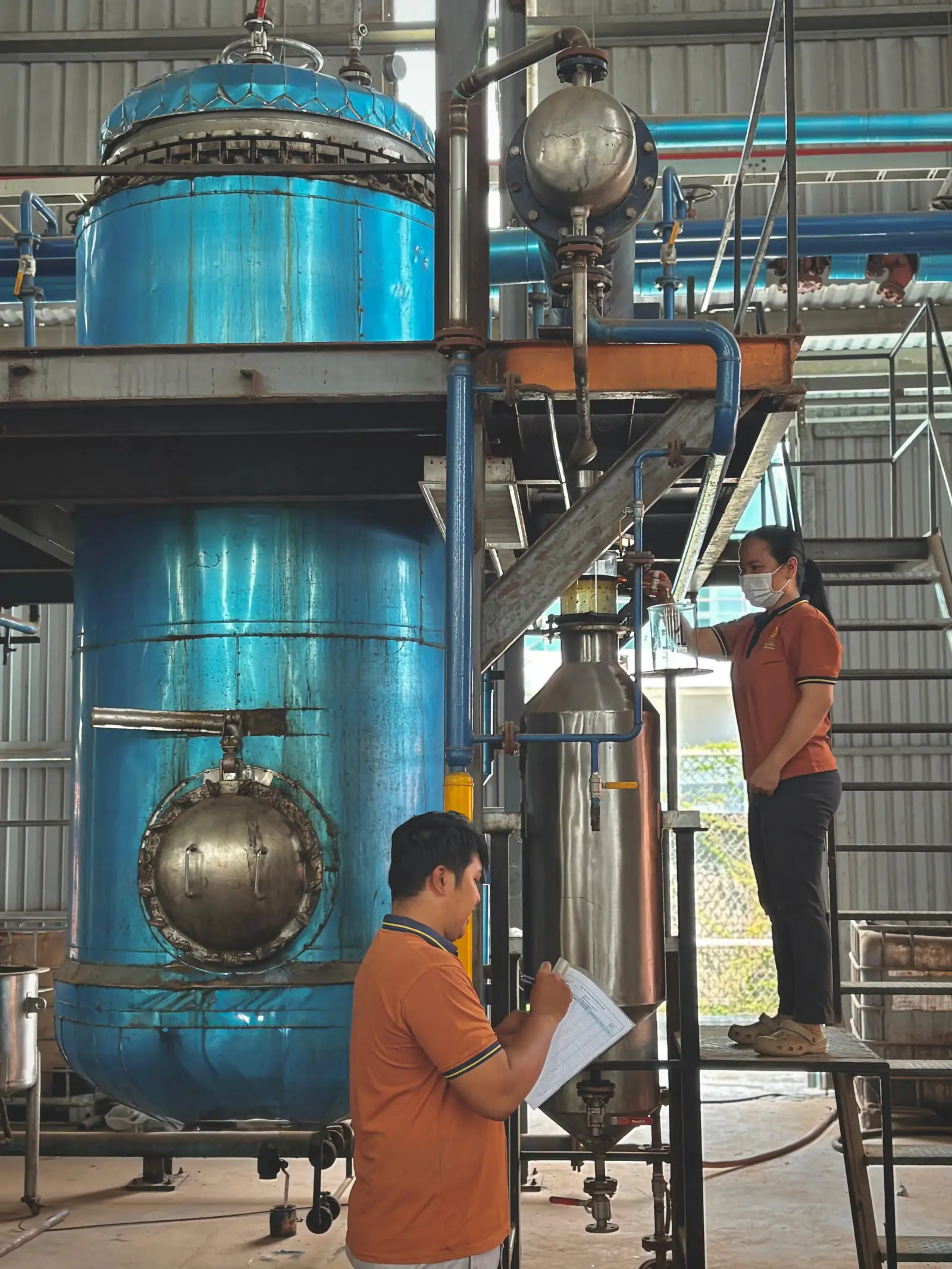 Two team members checking a still